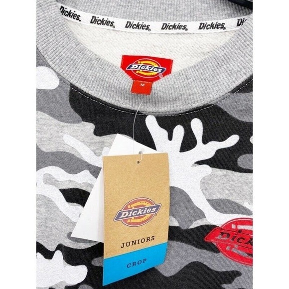 Dickies Camo Crop Sweatshirt M Gray White Camouflage Long Sleeve Top Shirt New - Picture 7 of 7